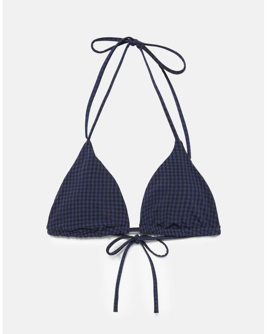 Pull&Bear Metallic Gingham Triangle Bikini Top
