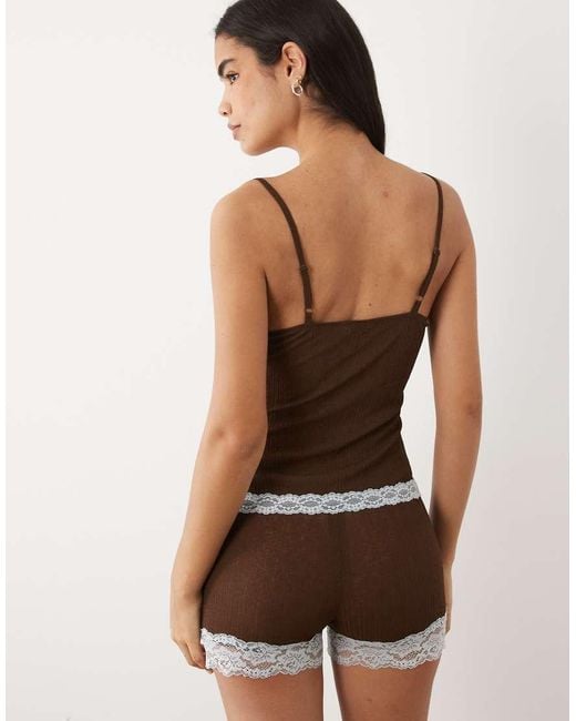 ASOS Brown Semi Sheer Cami And Short Pyjama Set