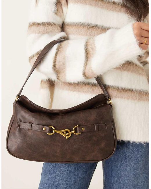 ASOS Brown Fold Over Flap Shoulder Bag With Hardware Detail