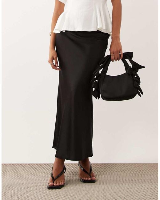New Look Black Satin Bias Midi Skirt