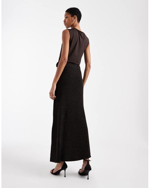 Vero Moda Black Ribbed Knitted Button Side Midi Skirt