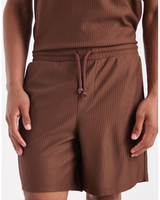 Only & Sons Brown Plisse Pull On Short Co-Ord for men