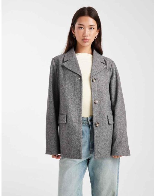 Pieces Gray Oversized Textured Blazer