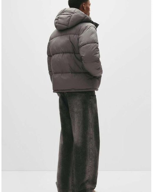 Pull&Bear Gray Puffer Jacket With Hood for men