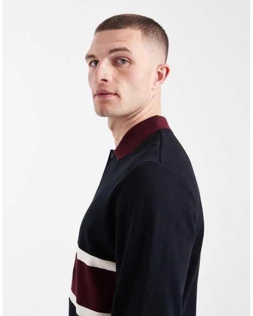 Fred Perry Blue Embroidered Panel Logo Polo Sweatshirt for men