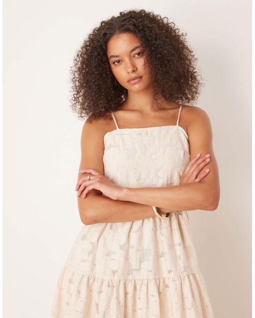 Vila Natural Cami Strap Jacquard Midi Dress