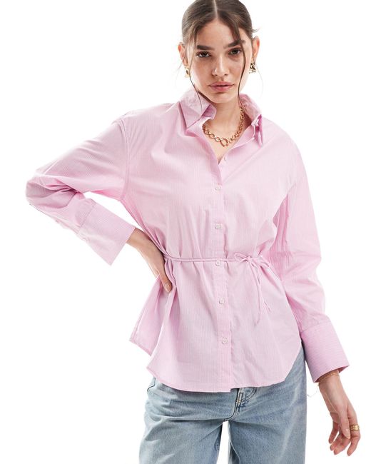 Camicia e bianca a righe di Mango in Pink
