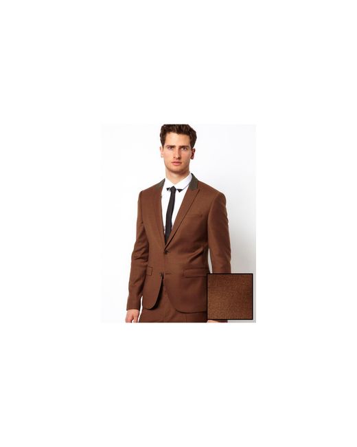 ASOS Brown Slim Fit Suit Jacket in Rust for men