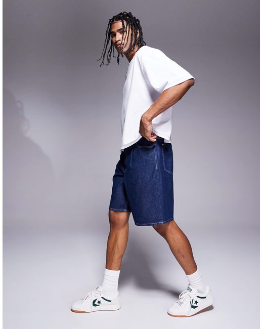 Short mi-long en jean noué devant - brut ASOS pour homme en coloris Blue