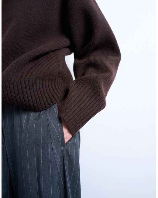TOPSHOP Blue Knitted Chunky All Needle Clean Crew Jumper