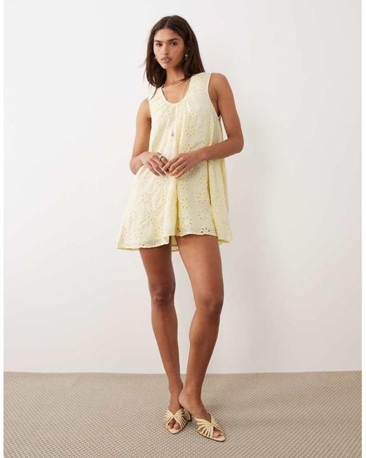 BRONZE SNAKE Natural Samira Scoop Neck Broderie Smock Dress