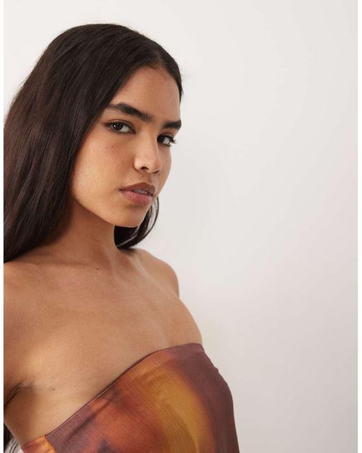 Missy Empire Brown Missy Empire Cotton Satin Bandeau Hi Lo Drape Longline Top