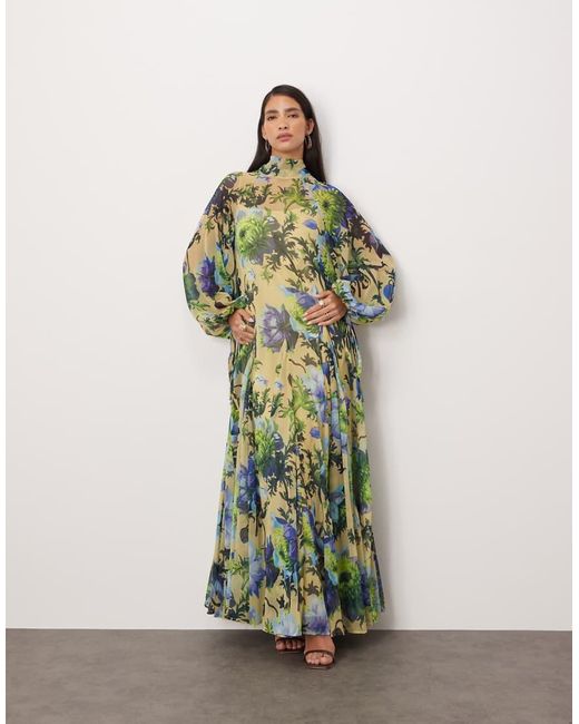 ARRANGE Green High Neck Trapeze Maxi Dress
