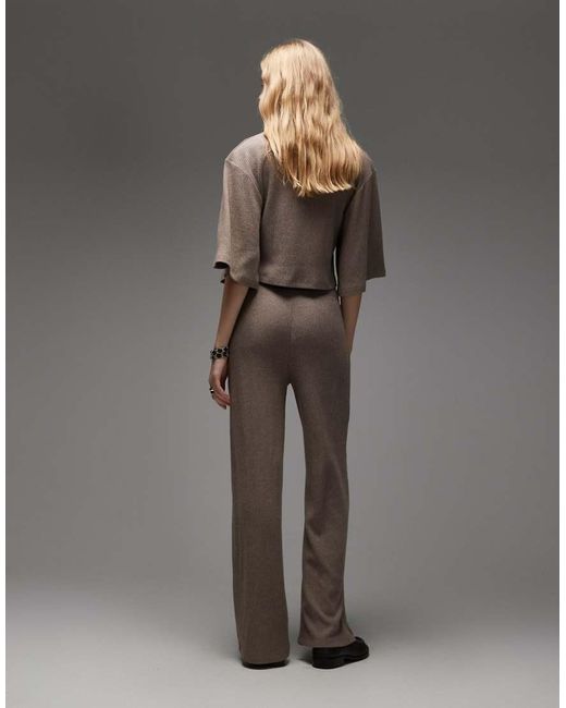 ASOS Gray Supersoft Brushed Rib Wide Leg Trouser Co-ord