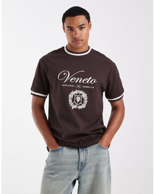 ASOS Gray Relaxed T-shirt With Tipping Detail And Embroidered Graphic for men