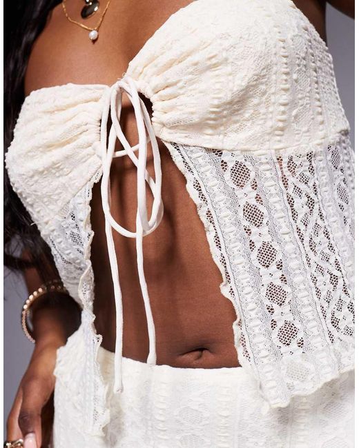 Aria Cove White Lace Bandeau Tie Split Front Detail Top Co-ord