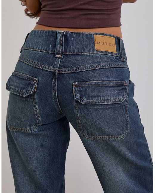 Motel Blue Low Rise Relaxed Cargo Jeans