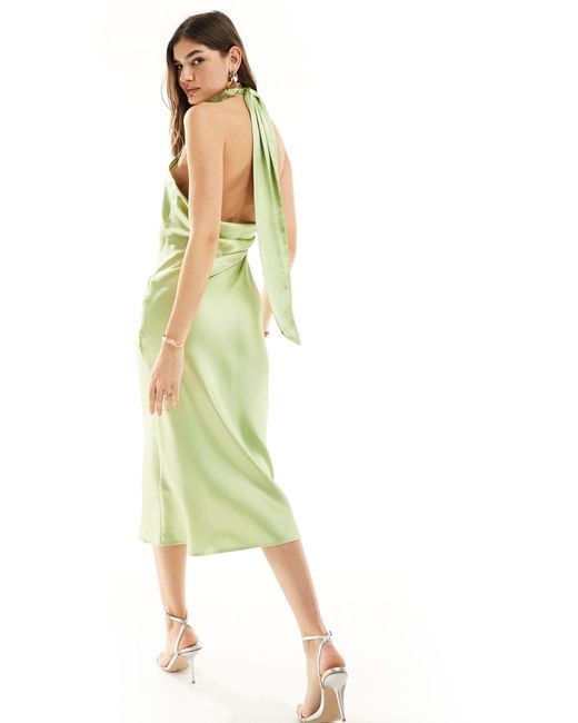 Vestido semilargo color con espalda desbocada Pretty Lavish de color Green
