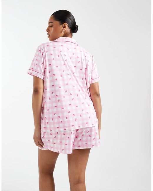 Loungeable Curve Pink Check Supersoft Jersey Short Sleeve Shirt & Shorts Pyjama Set