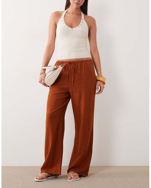 Miss Selfridge Brown Linen Look Pull On Trouser
