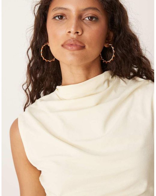 ASOS Natural High Neck Drape Top With Cinched Waist