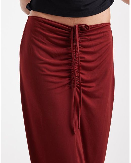 Vero Moda Red Slinky Ruched Front Maxi Skirt