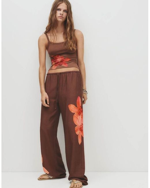 Pull&Bear Top Met Bandjes En Bloemenprint in het Brown