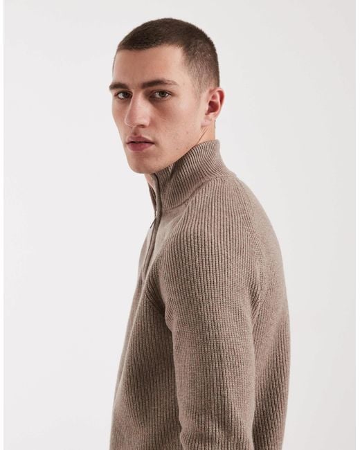 Threadbare Gray Cotton Blend Ribbed 1/4 Zip Jumper for men