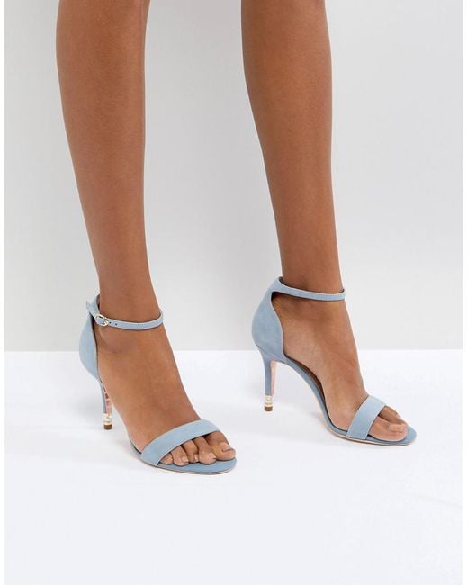 Dune London Barely There Heeled Sandal In Cornflower Blue Leather And ...