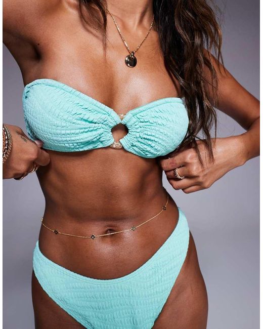 River Island Blue Crinkle Bandeau Bikini Top