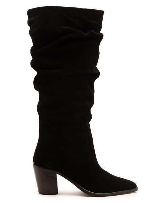 OFF THE HOOK Black Muswell Leather Slouchy Knee-High Block Heel Boots