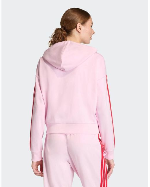 Adidas Originals Pink Essentials 3-Stripes French Terry Full-Zip Hoodie