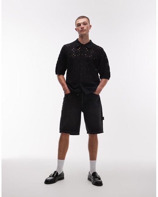 Topman Black Denim Carpenter Shorts for men