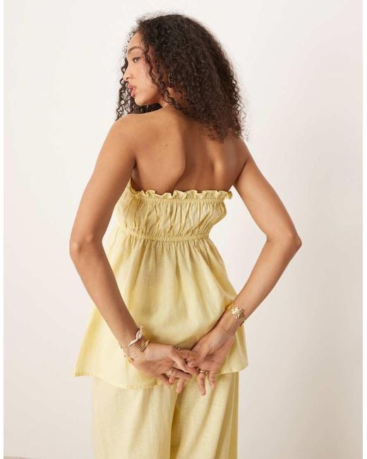 esmé studios Yellow Esmee Exclusive Ruched Bandeau Linen Blend Top