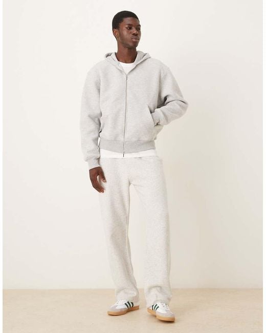 ASOS Natural Heavyweight Relaxed Boxy Zip Through Hoodie for men