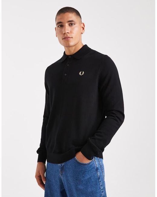 Fred Perry Blue Knitted Polo Jumper for men