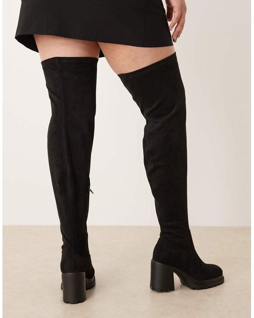 ASOS Black Curve Kai Chunky Heeled Over The Knee Boots