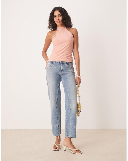 ASOS Blue Slinky High Neck Racer Tank Top
