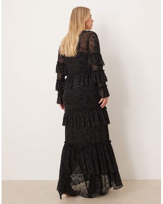 Never Fully Dressed Black Star Devoree Ruffle Maxi Dress