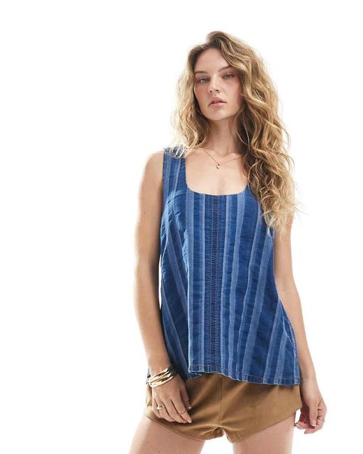 ASOS Blue Soft Denim Top With Cross Back