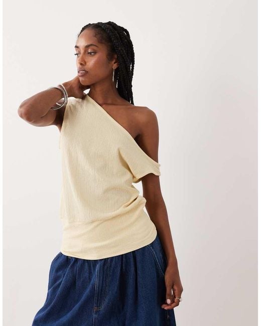 ASOS Natural Textured Off Shoulder With Cinched Waist Top