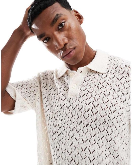 Jack & Jones White Thick Crochet Polo for men