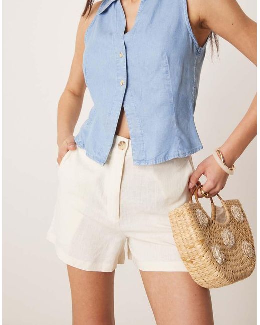 ASOS Blue Relaxed Dad Shorts With Linen