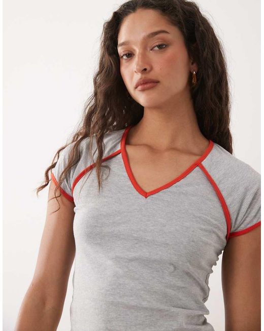 ASOS Gray V Neck Raglan Sleeve Top