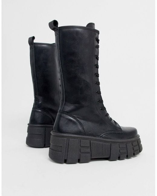 athens 2 chunky high lace up boots in black