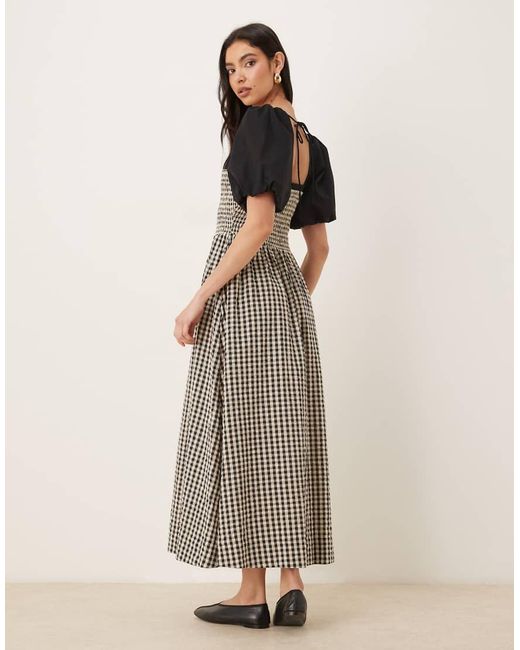 ASOS Natural Shirred Bodice Maxi Dress With Puff Sleeve
