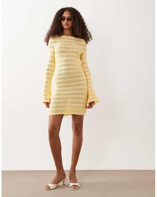 Miss Selfridge Natural Crochet Long Sleeve Mini Dress