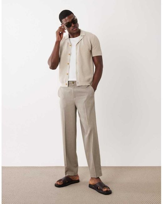 Mango Natural Ribbed Button Through Short Sleeve Poloshirt for men