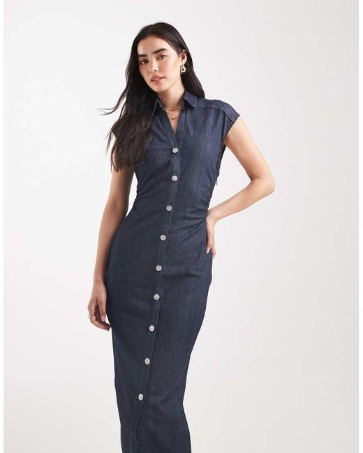 ONLY Blue Button Through Denim Midi Dress