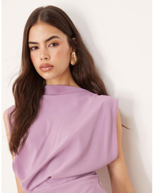 ASOS Pink Asos Design Tall High Neck Drapey Pleated Midi Dress